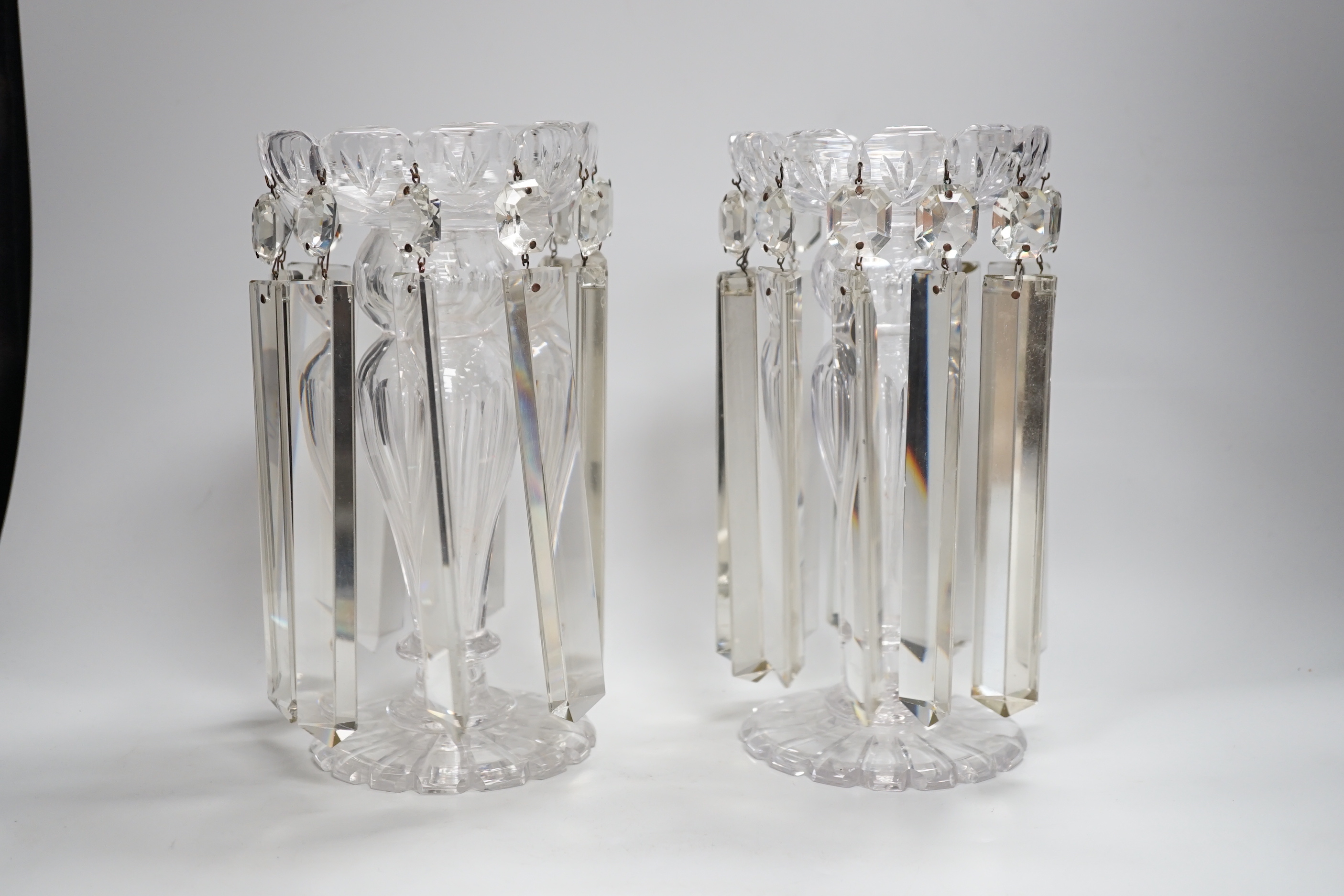 A pair of Victorian cut glass table lustres, 25.5cm high